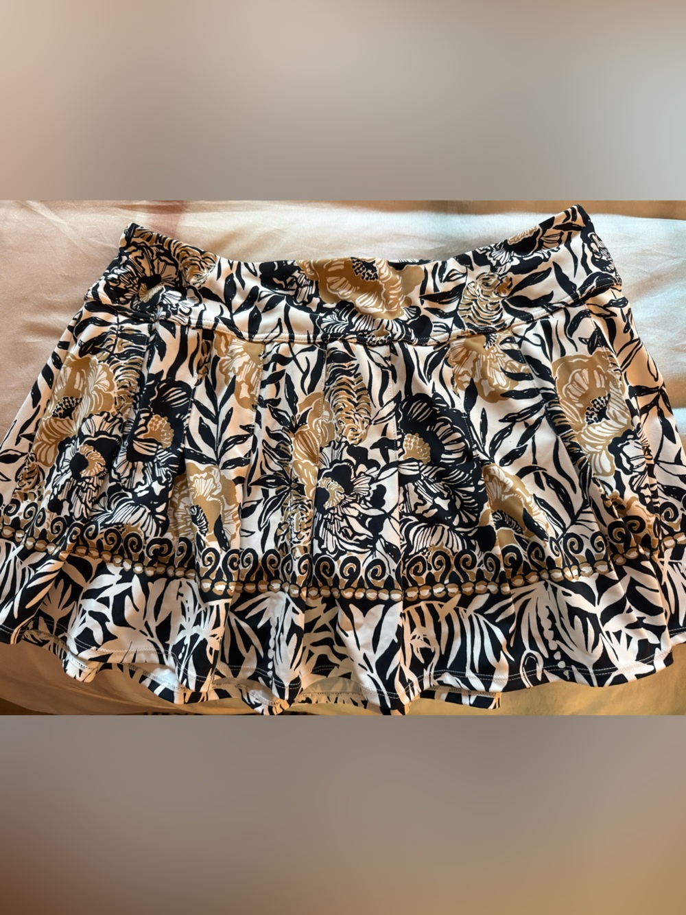Lilly Pulitzer Black White & Gold Floral Ruffle Mini Skirt